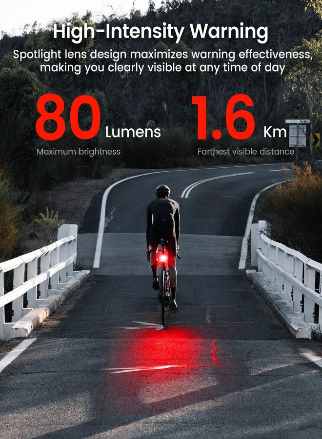 RAVEMEN NT201 Bike Radar Tail Light, 80-Lumen Bright Wide-Angle Bicycle Rear Light with Visual & Audible Alert, Auto Brake Flash, ANT+ Compatible, Power Level Check for Night Urban City Riding - Image 4
