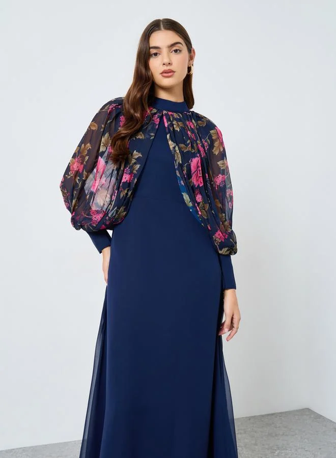 Maxim Creation Navy Blue Floral Printed Chiffon Maxi Dress