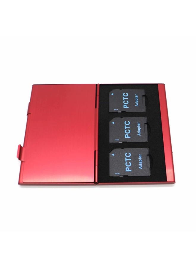 PCTC Portable Aluminum Memory Card Case Carrying Holder for SD Micro SDXC SDHC TF Card with 3M Adhesive Matrix Black Skin and Soft EVA Foam Inserts for Good Protection, Red (6 Slots) - Image 5
