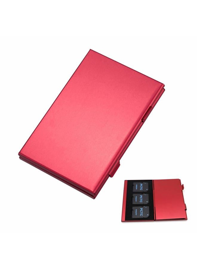 PCTC Portable Aluminum Memory Card Case Carrying Holder for SD Micro SDXC SDHC TF Card with 3M Adhesive Matrix Black Skin and Soft EVA Foam Inserts for Good Protection, Red (6 Slots) - Image 1