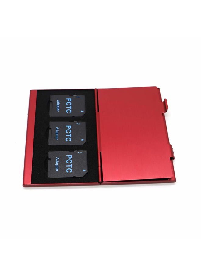 PCTC Portable Aluminum Memory Card Case Carrying Holder for SD Micro SDXC SDHC TF Card with 3M Adhesive Matrix Black Skin and Soft EVA Foam Inserts for Good Protection, Red (6 Slots) - Image 4