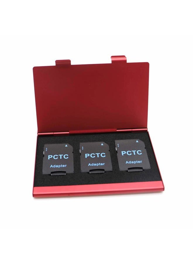 PCTC Portable Aluminum Memory Card Case Carrying Holder for SD Micro SDXC SDHC TF Card with 3M Adhesive Matrix Black Skin and Soft EVA Foam Inserts for Good Protection, Red (6 Slots) - Image 3