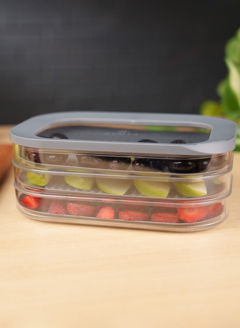 ZYMTA Rectangular Food Storage Box with Lid Set of 3, Ideal for Cold Cuts, Cheese, and More, Stackable design, Transparent Framed Lid, BPA-Free, Grey - Image 2