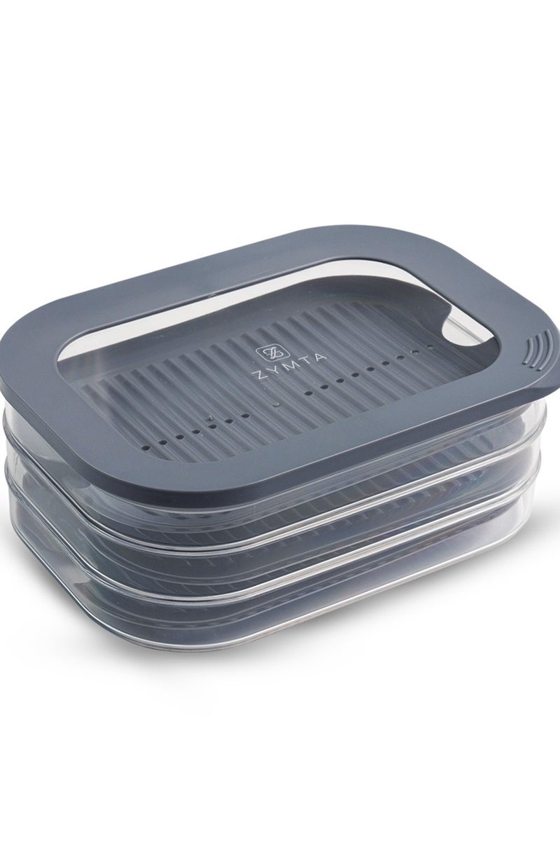 ZYMTA Rectangular Food Storage Box with Lid Set of 3, Ideal for Cold Cuts, Cheese, and More, Stackable design, Transparent Framed Lid, BPA-Free, Grey - Image 1