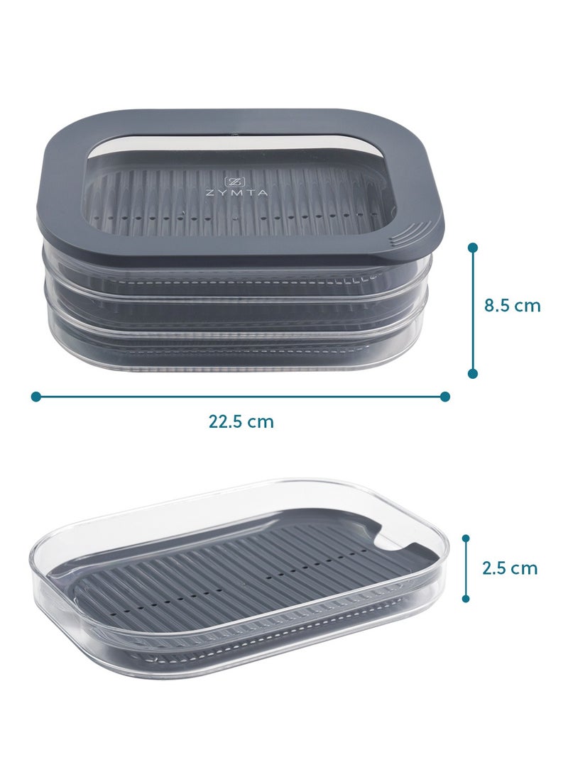 ZYMTA Rectangular Food Storage Box with Lid Set of 3, Ideal for Cold Cuts, Cheese, and More, Stackable design, Transparent Framed Lid, BPA-Free, Grey - Image 3