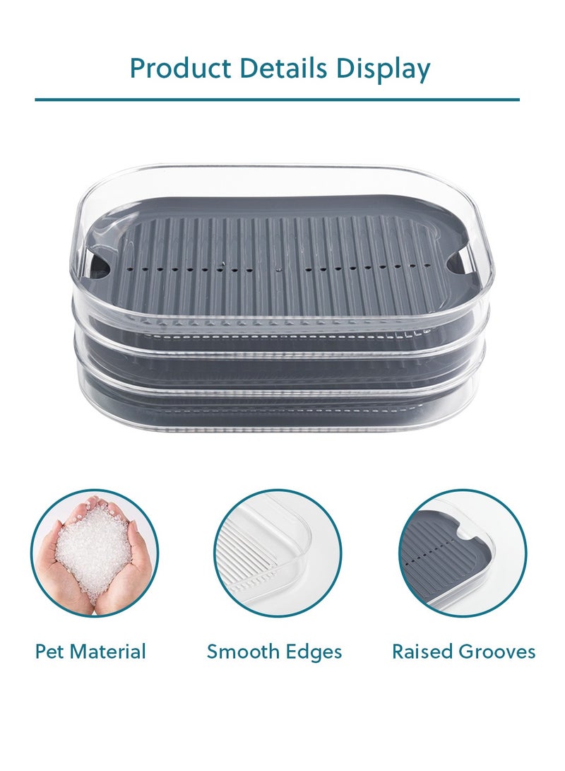 ZYMTA Rectangular Food Storage Box with Lid Set of 3, Ideal for Cold Cuts, Cheese, and More, Stackable design, Transparent Framed Lid, BPA-Free, Grey - Image 5