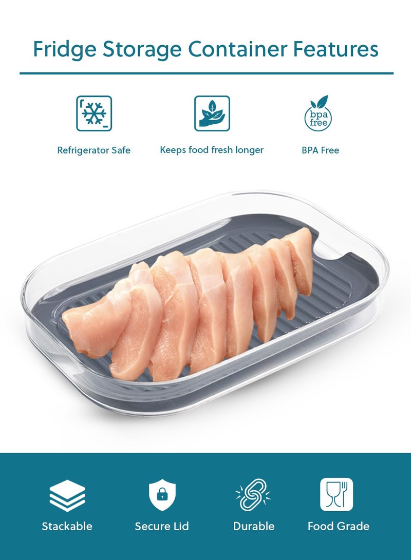 ZYMTA Rectangular Food Storage Box with Lid Set of 3, Ideal for Cold Cuts, Cheese, and More, Stackable design, Transparent Framed Lid, BPA-Free, Grey - Image 4