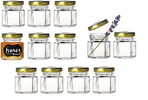 ARUZEN - 40ML Hexagon Mini Glass Canning Jars (24-Pack) with Gold Lid for Wedding Favors, Baby Shower, Honey, Jams, Spice (24) - Image 1