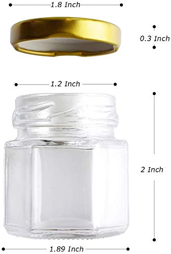 ARUZEN - 40ML Hexagon Mini Glass Canning Jars (24-Pack) with Gold Lid for Wedding Favors, Baby Shower, Honey, Jams, Spice (24) - Image 5