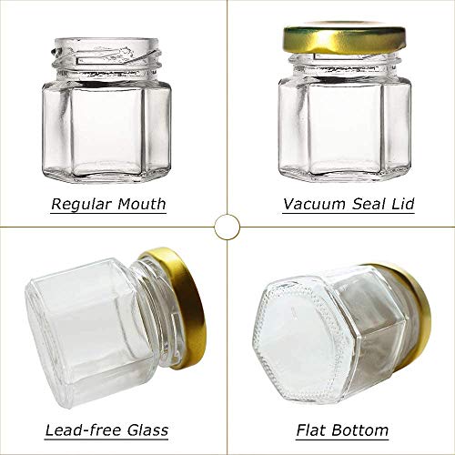 ARUZEN - 40ML Hexagon Mini Glass Canning Jars (24-Pack) with Gold Lid for Wedding Favors, Baby Shower, Honey, Jams, Spice (24) - Image 2