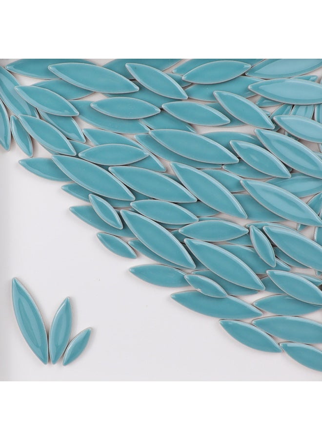 200g DIY Willow Leaf Petal Ceramic Mosaic Handmade Material Color Irregular Shaped Ceramic Chip Patch-Color:peacock Blue  - Image 1