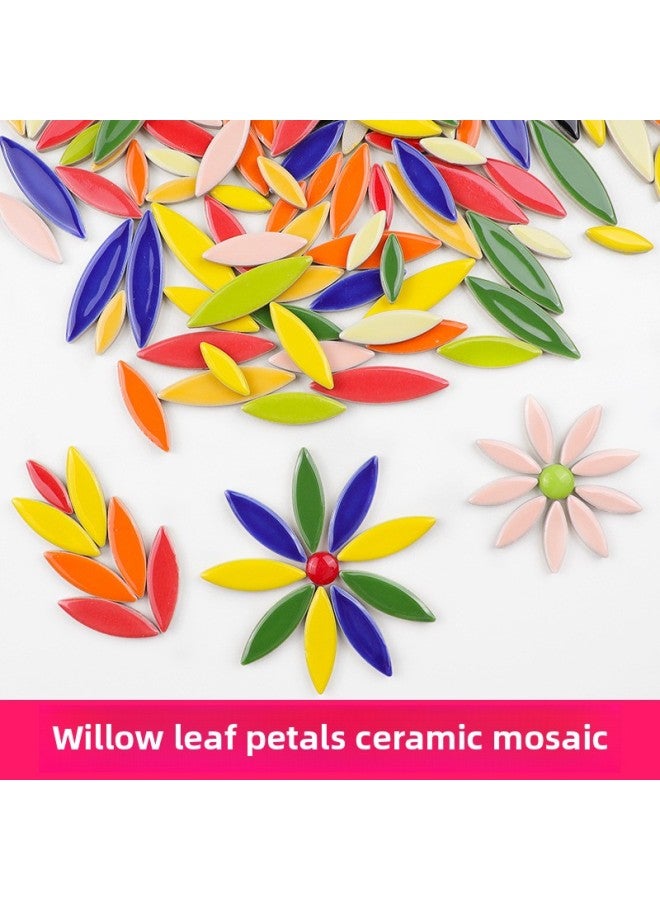 200g DIY Willow Leaf Petal Ceramic Mosaic Handmade Material Color Irregular Shaped Ceramic Chip Patch-Color:peacock Blue  - Image 3