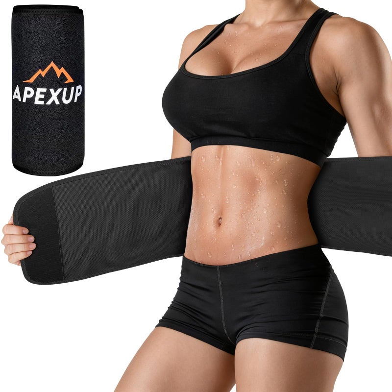 APEXUP Waist Trainer for Women Lower Belly Fat, Men Sweat Band, Stomach Wrap, Waist Trimmer with Removable Lumbar Support Bar for Workouts (Black, L) - Image 1