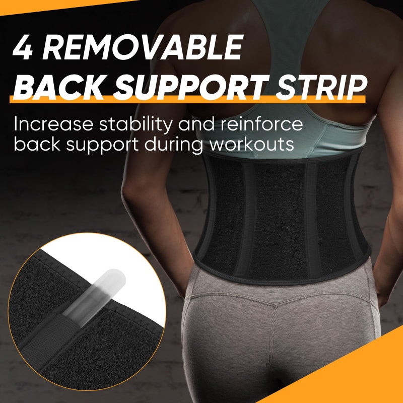 APEXUP Waist Trainer for Women Lower Belly Fat, Men Sweat Band, Stomach Wrap, Waist Trimmer with Removable Lumbar Support Bar for Workouts (Black, L) - Image 3
