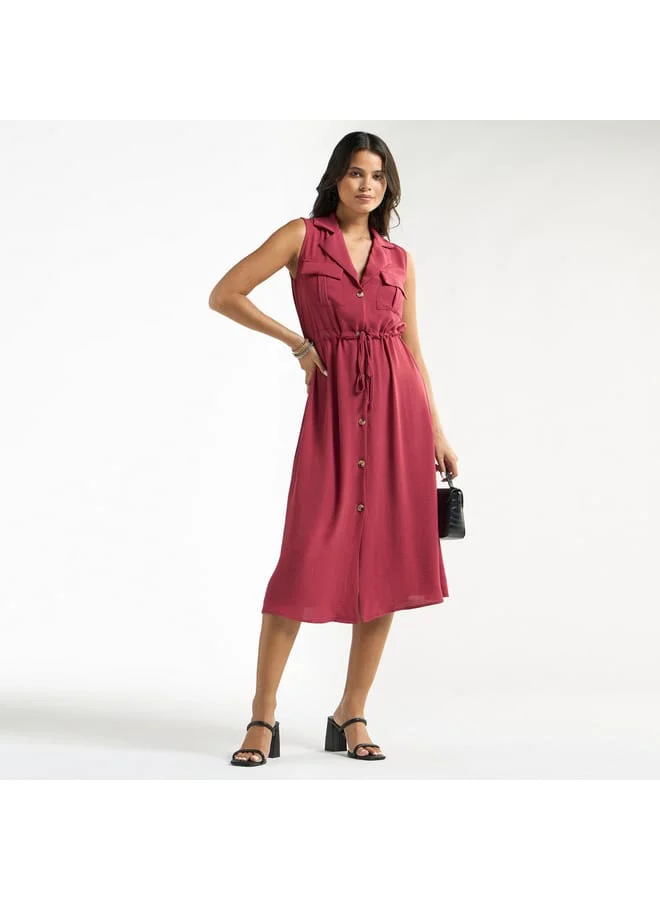 Splash FAV Textured Sleeveless Shirt Dress with Pockets