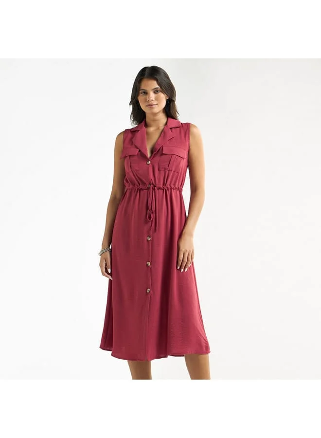Splash FAV Textured Sleeveless Shirt Dress with Pockets