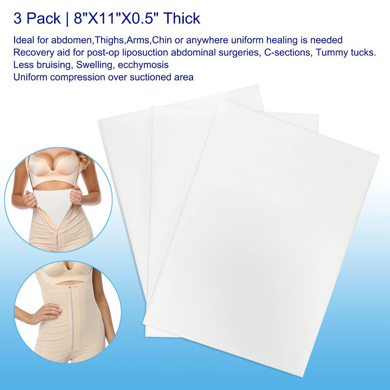 Moolida 3 Pack Lipo Foam - Post Surgery Ab Board for Use with Post Liposuction Surgery Flattening Abdominal Compression Garments Liposuction Foam pads for Recovery 8"X11" (White) - Image 4