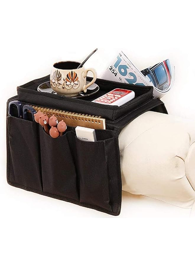 Sofa Armrest Organizer with Cup Holder Tray 6 Pockets TV Remote Control Organizer Sofa Couch Armchair Caddy Organizer Tidy Pocket Hanging Storage Bag Holder for Cellphone Magazine Drinks Snacks