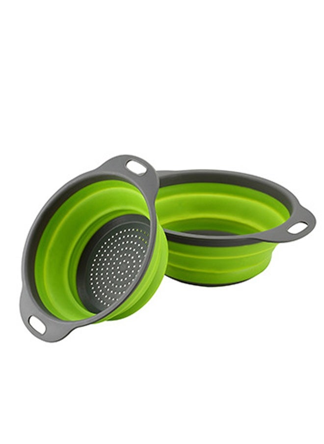 Generic - Collapsible Kitchen Draining Basket Round Silicone Strainer Set Two Size Small and Large Strainers for Vegetables and Fruits Portable Basket with Double Handles Green - Image 1