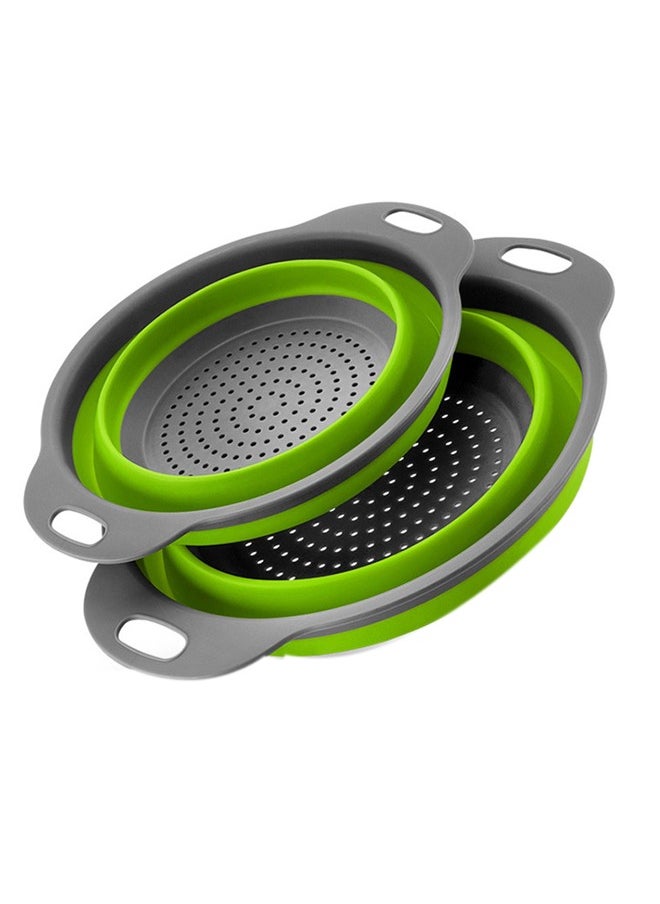 Generic - Collapsible Kitchen Draining Basket Round Silicone Strainer Set Two Size Small and Large Strainers for Vegetables and Fruits Portable Basket with Double Handles Green - Image 1