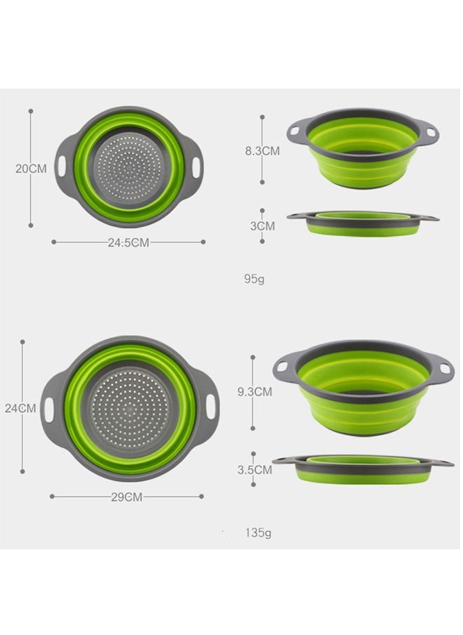 Generic - Collapsible Kitchen Draining Basket Round Silicone Strainer Set Two Size Small and Large Strainers for Vegetables and Fruits Portable Basket with Double Handles Green - Image 1