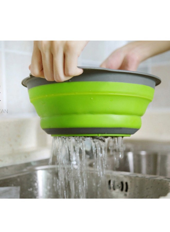 Generic - Collapsible Kitchen Draining Basket Round Silicone Strainer Set Two Size Small and Large Strainers for Vegetables and Fruits Portable Basket with Double Handles Green - Image 1