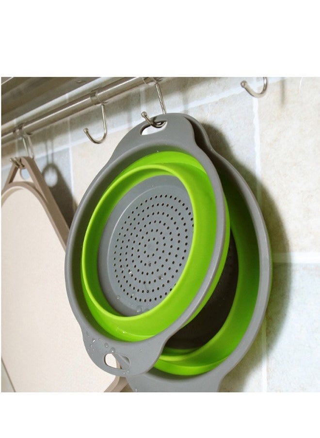 Generic - Collapsible Kitchen Draining Basket Round Silicone Strainer Set Two Size Small and Large Strainers for Vegetables and Fruits Portable Basket with Double Handles Green - Image 1