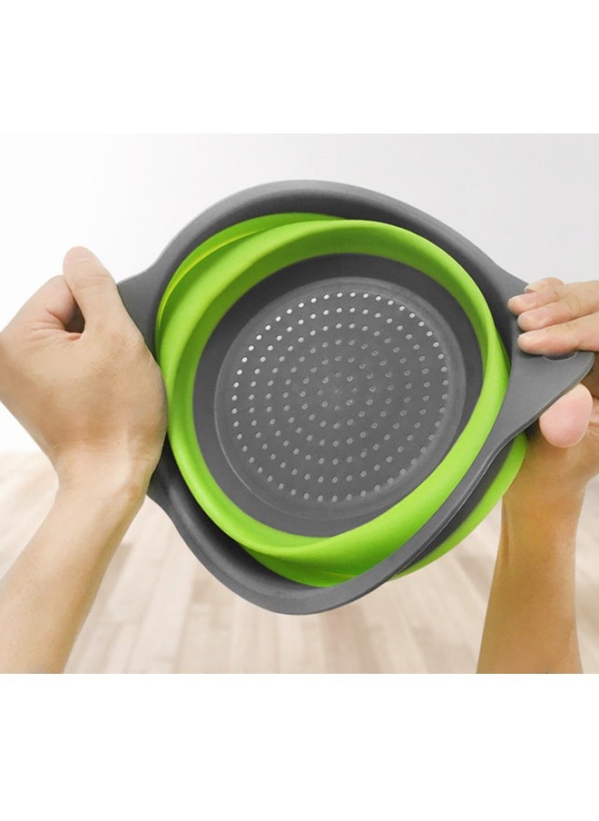 Generic - Collapsible Kitchen Draining Basket Round Silicone Strainer Set Two Size Small and Large Strainers for Vegetables and Fruits Portable Basket with Double Handles Green - Image 1