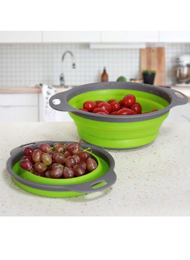 Generic - Collapsible Kitchen Draining Basket Round Silicone Strainer Set Two Size Small and Large Strainers for Vegetables and Fruits Portable Basket with Double Handles Green - Image 1