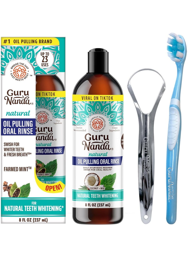 GuruNanda Coconut Oil Pulling with 7 Essential Oils and Vitamin D3, E, K2 (Mickey D), Helps with Fresh Breath, Teeth & Gum Health & More (8 fl oz)  - Image 1