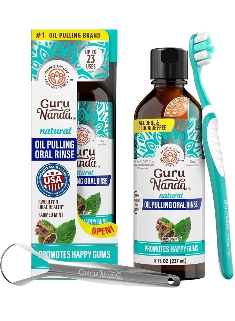 GuruNanda Natural Oil Pulling Oral Rinse, Farmed Mint , 8 fl oz 237 ml - Image 1