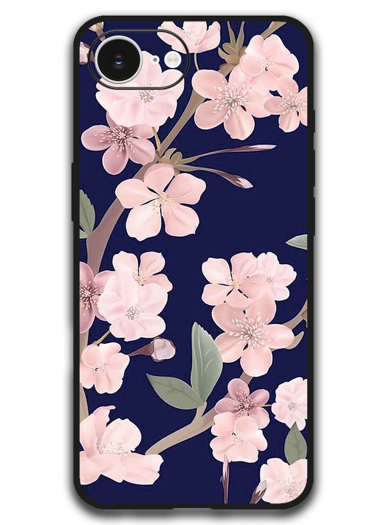 Theodor Case Compatible with Apple iPhone 17e / 16e 6.1 Inch Protection Shockproof Bumper Cover - Pink Flowers In Blue Background - Image 1