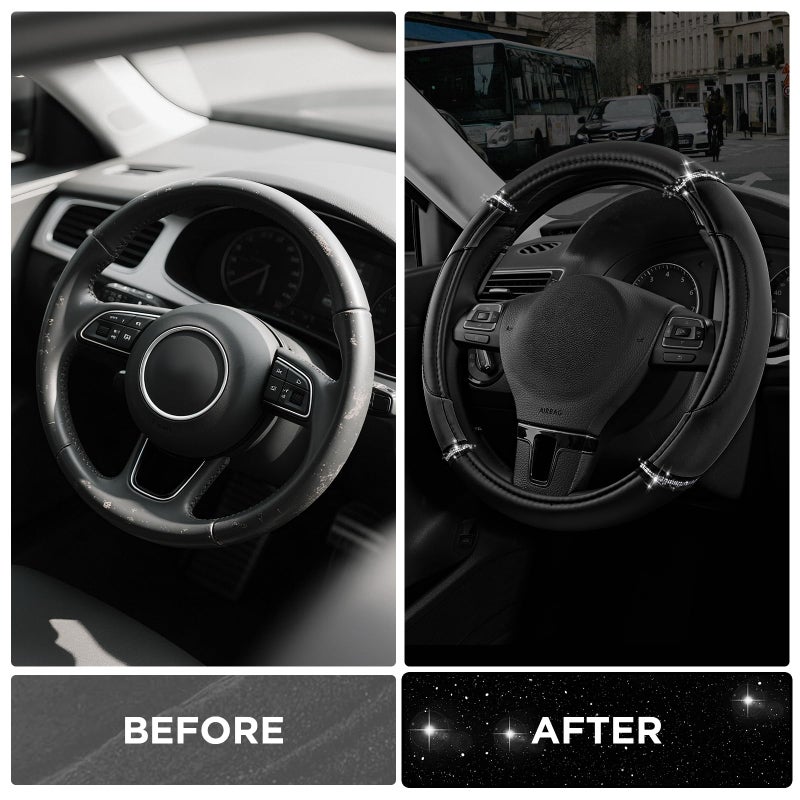Road Comforts Leather Steering Wheel Cover - Made with PVC Leather - Anti-Slip, Universal Fit 14 1/2 inches to 15 inches - Black - Image 3