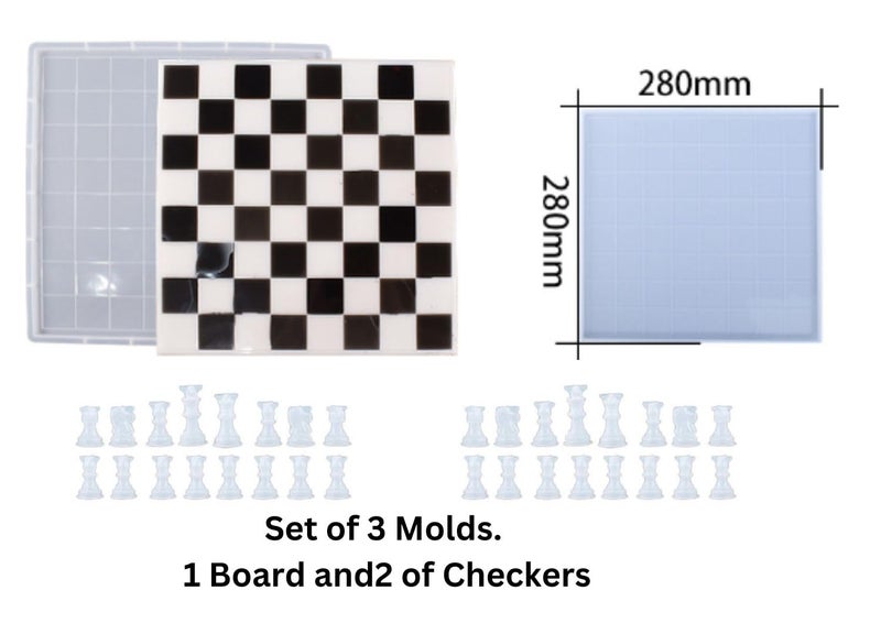 SNOOGG KidTeenAdult Pack Of Three 12 Inch Chess Board Withb 2 Mold Of Checkers Silicone Heavy Duty Moulds Epoxy Resin Casting Resin Art DIY Project - Image 2