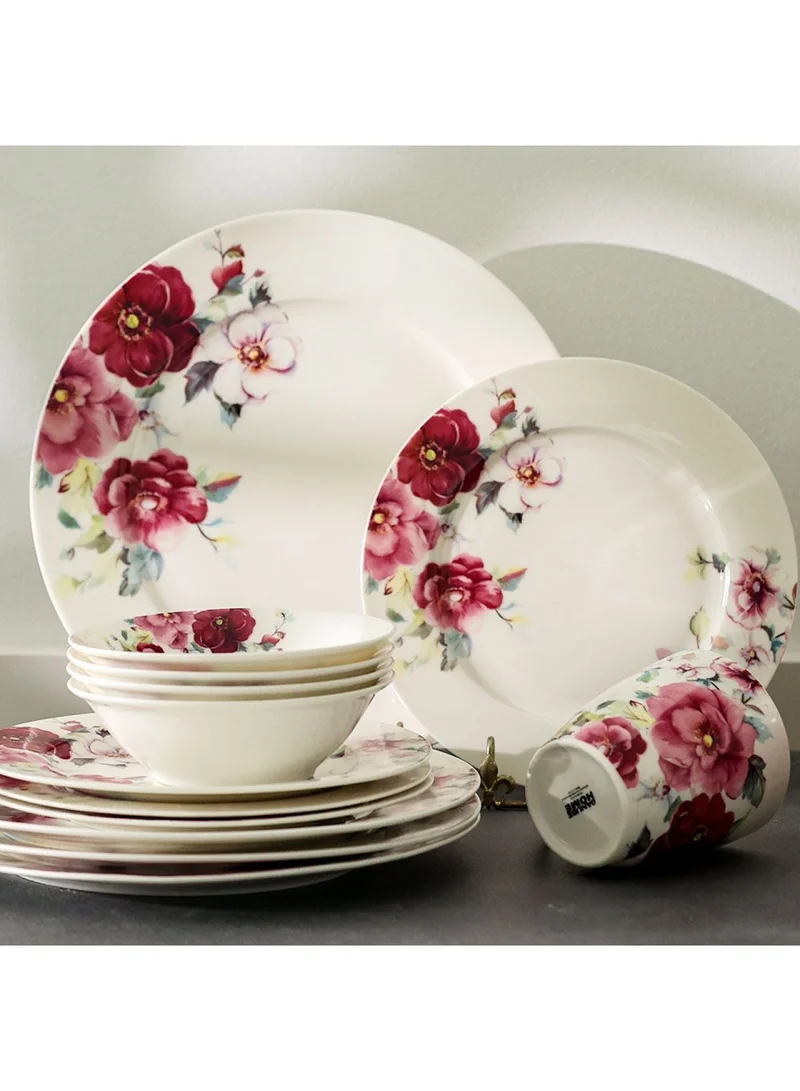 DANUBE HOME Angelika 16-Piece New Bone China Dinner Set Floral-Serve 4