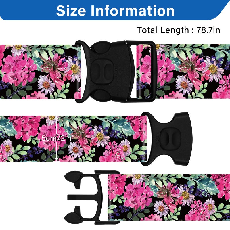 ZHOMA 2 Pack Luggage Straps for Suitcases, Adjustable Travel Belt with Double Lock and Quick Release Buckle, Heavy Duty Nylon Bag Packing Strap, Bright Identifiers Business Travel Accessories-Pink Flowers - Image 3