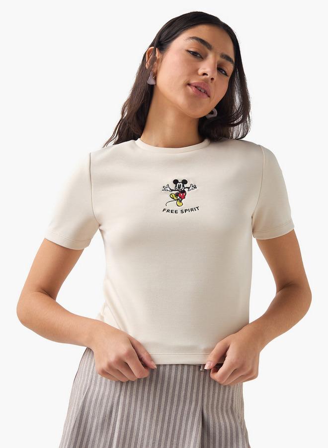SP Characters Mickey Mouse Embroidered T-shirt with Short Sleeves - Image 1