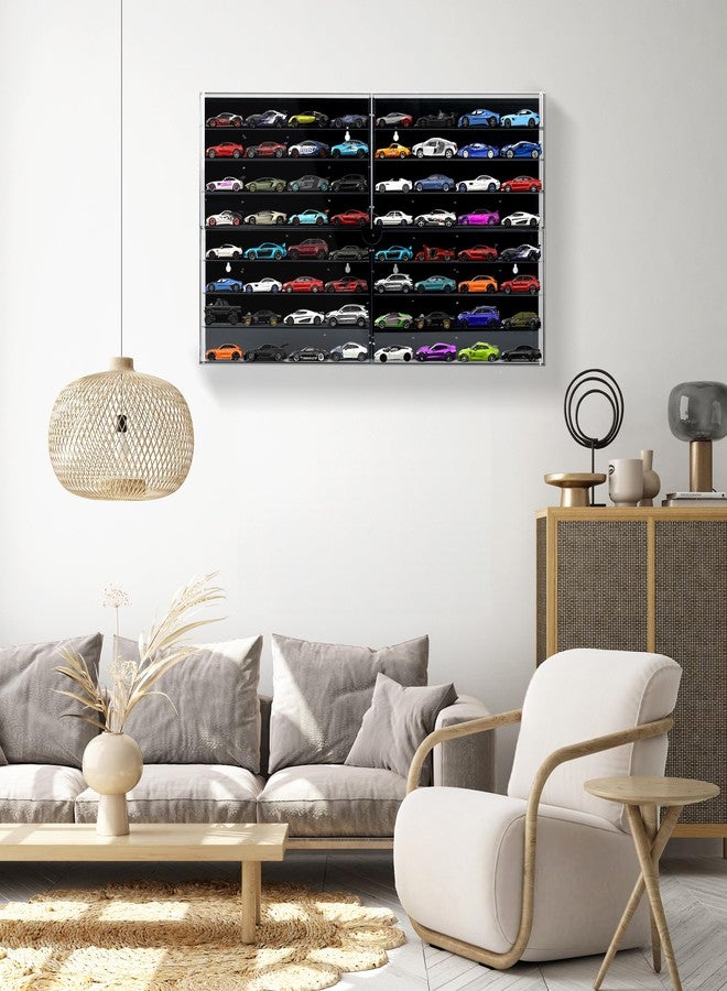 Alyoen 1/64 Scale Model Cars Display Case Wall-Mounted Diecast Toy Car Display Case Storage, Cabinet Lockable for 64 Mini Toys and Hot Wheels（Black, 27.5 X 15.7 X 1.8 inches） - Image 2