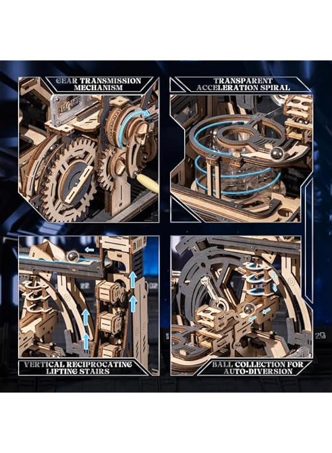 3D Puzzles for Adults, Electric Model Kits Marble Spaceport LGC01, 472pcs Marble Run Brain Teaser Wooden Puzzles Building Toy, Desk Decor Creative Birthday Gifts for Men/Women 14+ - Image 4