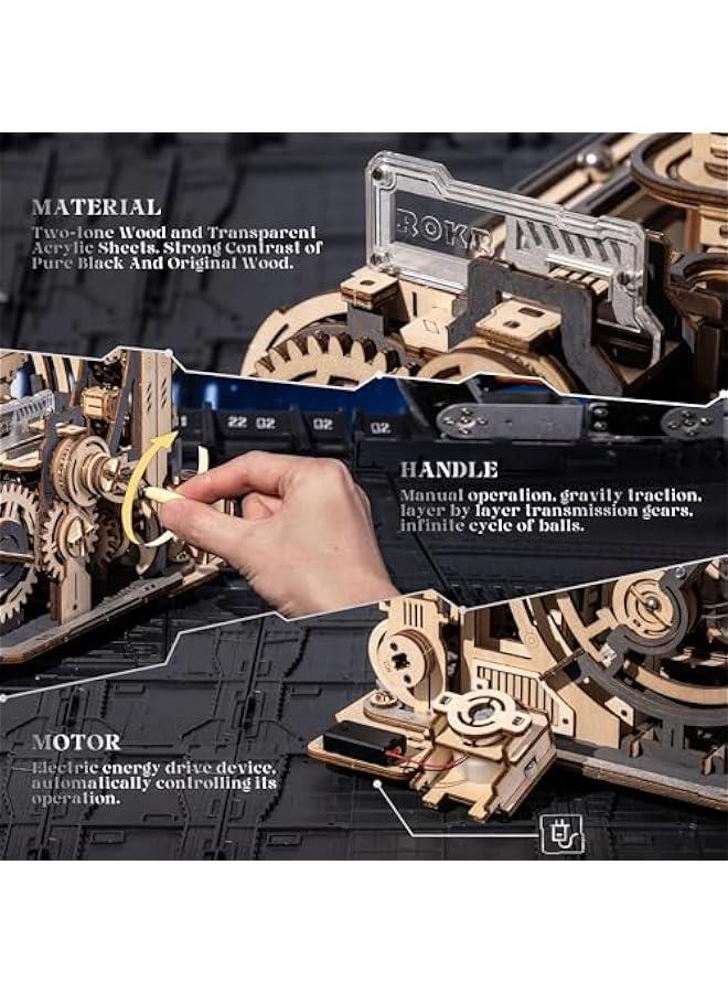 3D Puzzles for Adults, Electric Model Kits Marble Spaceport LGC01, 472pcs Marble Run Brain Teaser Wooden Puzzles Building Toy, Desk Decor Creative Birthday Gifts for Men/Women 14+ - Image 3