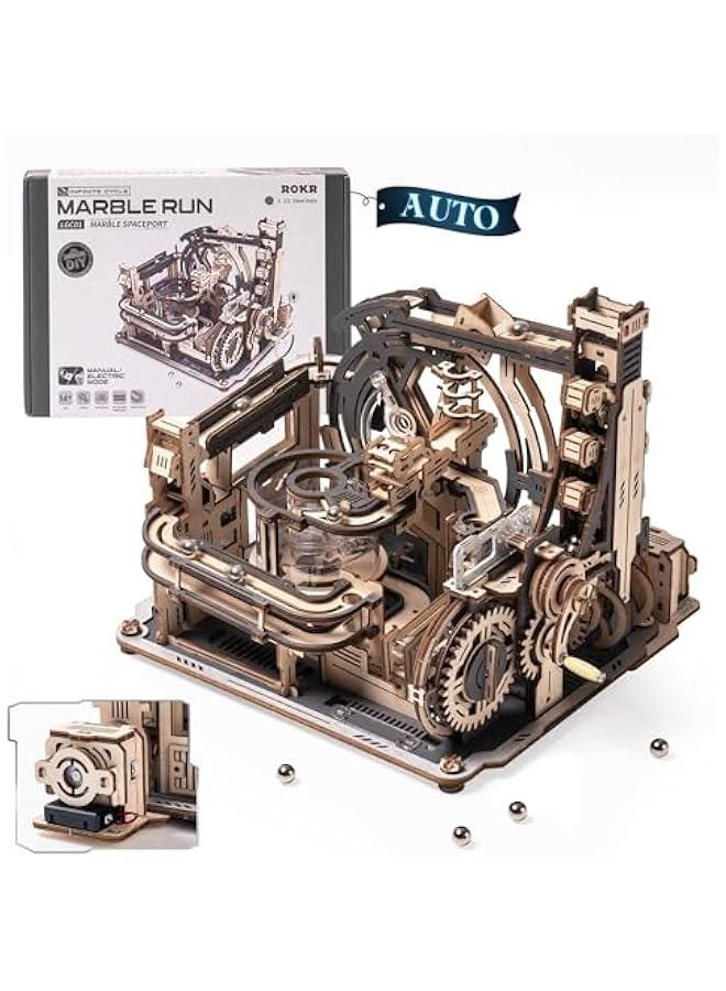 3D Puzzles for Adults, Electric Model Kits Marble Spaceport LGC01, 472pcs Marble Run Brain Teaser Wooden Puzzles Building Toy, Desk Decor Creative Birthday Gifts for Men/Women 14+ - Image 1