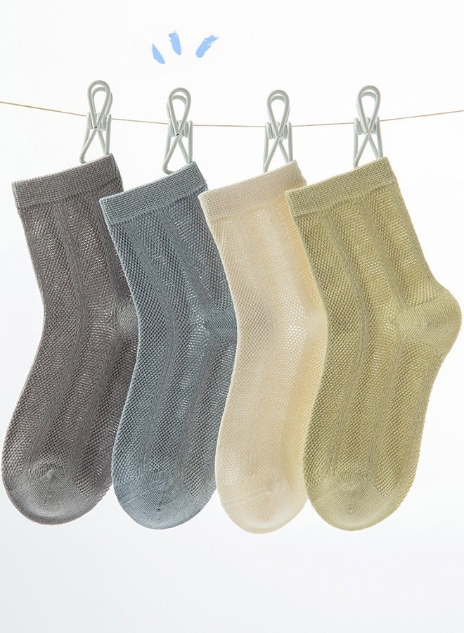 Soft Cotton Thin Mesh Socks 5 Pairs Unisex 100% Cotton Children's Socks Summer Solid Color Boneless Cotton Socks Lycra Antibacterial Mesh Socks 6-8 Years Old  - Image 1