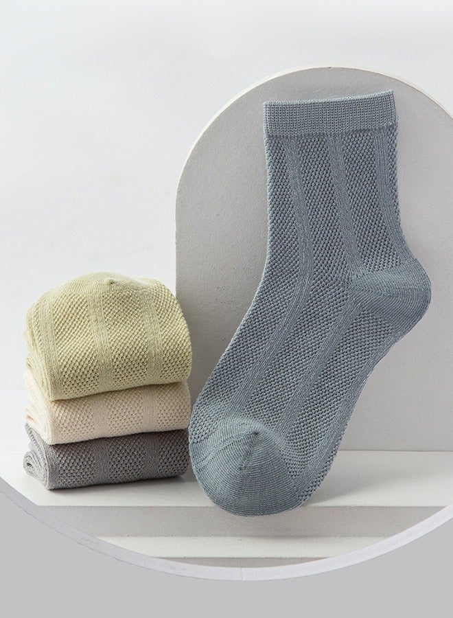 Soft Cotton Thin Mesh Socks 5 Pairs Unisex 100% Cotton Children's Socks Summer Solid Color Boneless Cotton Socks Lycra Antibacterial Mesh Socks 6-8 Years Old  - Image 2