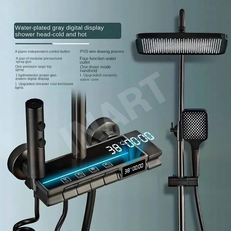 inart لوحة دش ترموستاتية LED من InArt كاملة للمس bagno باللون الأسود غير اللامع مع خلاط مطر سهل التركيب على الحائط مع ذراع واحد ووظائف متعددة للحمامات الحديثة - Image 3