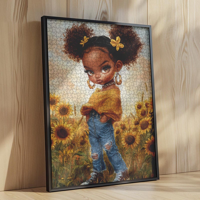 Tucocoo Cool Black Girl Puzzles 1000 Piece  Little Girl Afro Art Puzzle For Adults Sunflowers Field Diy Crafts Jigsaw Puzzles For Home Decoration Gifts  Family Challenging Puzzle For Game Nights - Image 4