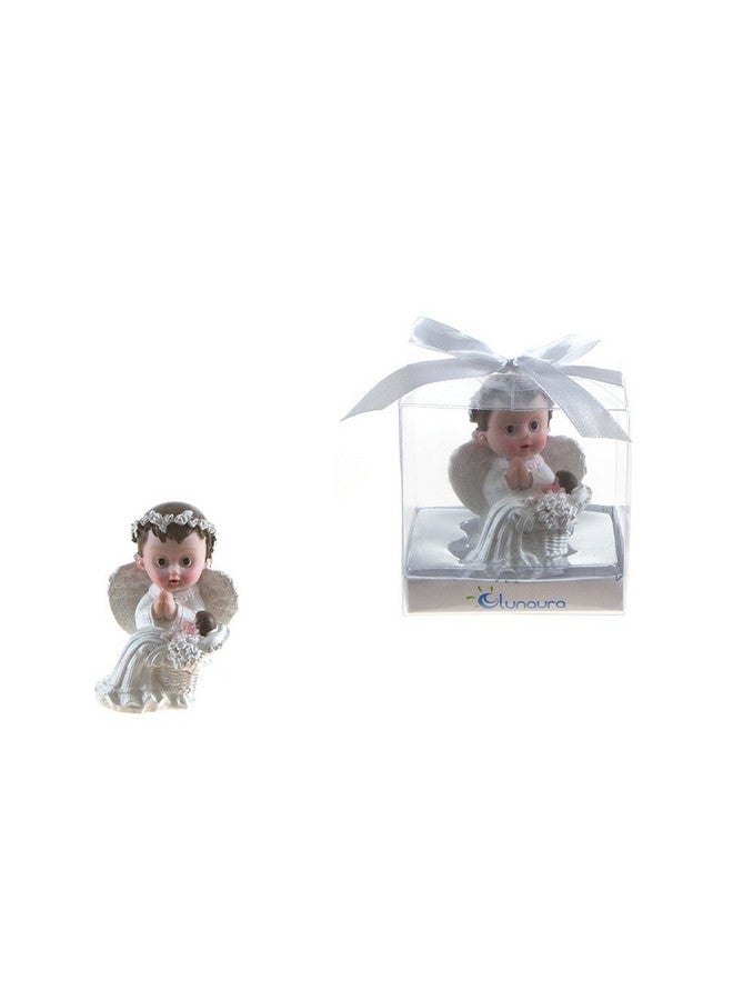 Lunaura Religious Keepsake - Set of 12 "Boy" Baby Angel in White Praying Next to Infant Favors - Blue
