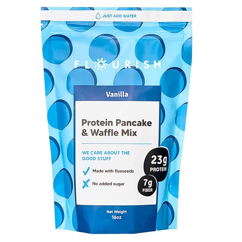 Flourish  Protein Pancake  Waffle Mix Whey Protein Isolate  Flax Seed NonGMO No Added Sugar Superfood High Protein  Fiber Just Add Water  Vanilla 16oz - Image 3