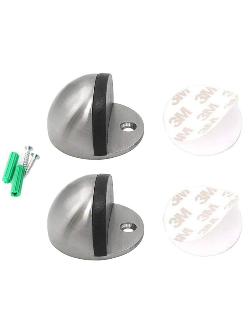 موقف باب أرضي، مجموعة من 2 موقف باب من الفولاذ المقاوم للصدأ مع واقي مطاطي، موقف باب مثبت على الأرض مع براغي الأجهزة ولاصق 3M، موقف باب أرضي ثقيل