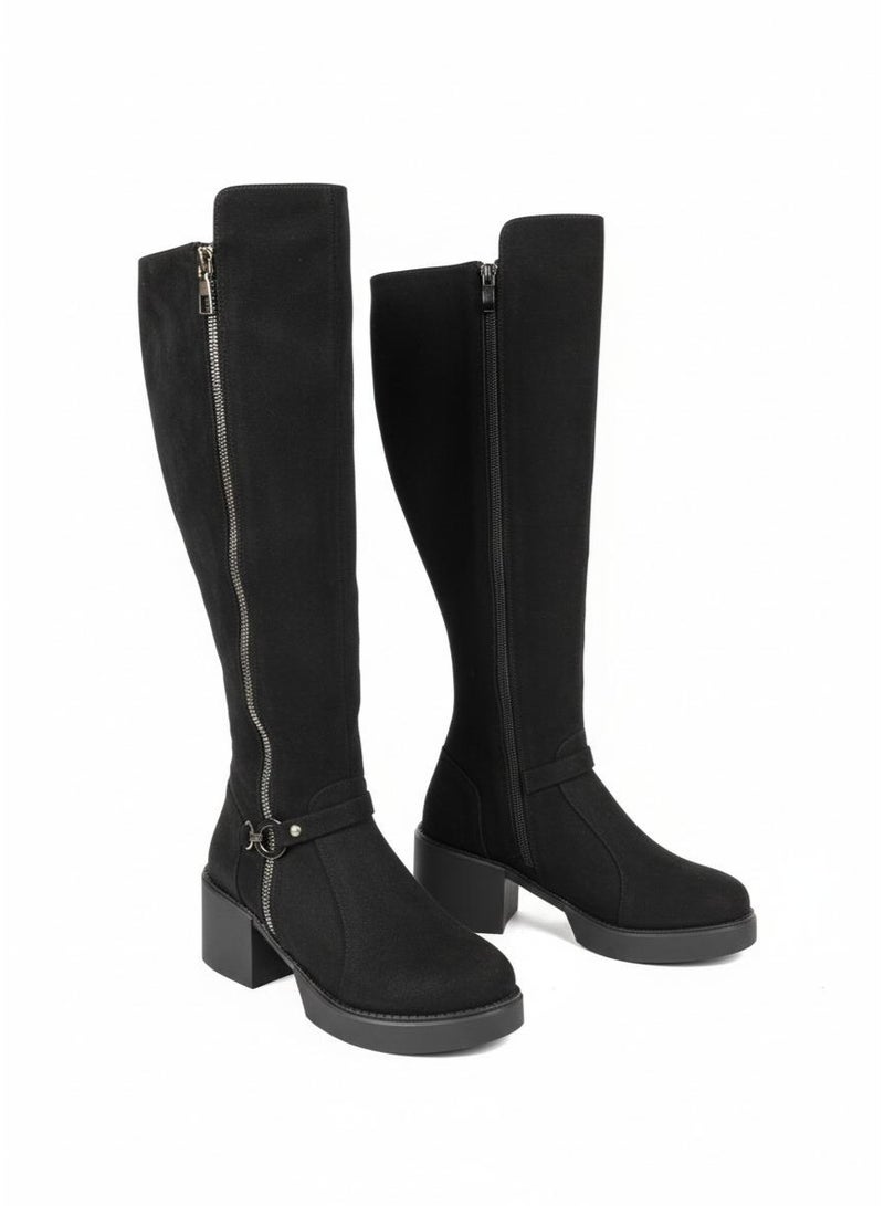 LIFESTYLISH Long Boot  Mid Heels Suede Elegant  LB-42 - Black - Image 2