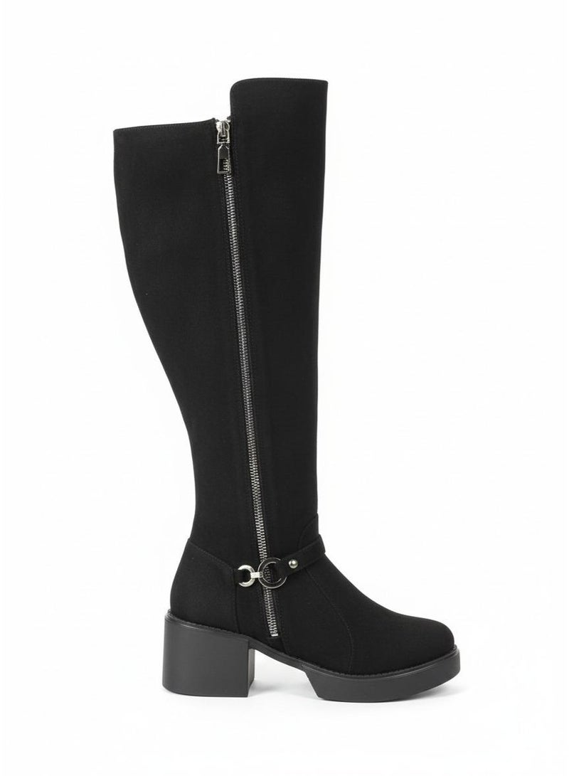 LIFESTYLISH Long Boot  Mid Heels Suede Elegant  LB-42 - Black - Image 3